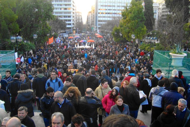 Από τη συγκέντρωση στο Σύνταγμα ενάντια στους εκβιασμούς της ΕΕ, 15/2/15.