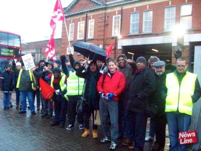 Από την απεργία των εργαζομένων στα λεωφορεία του Λονδίνου, 8/2/15. Φωτό: News Line.